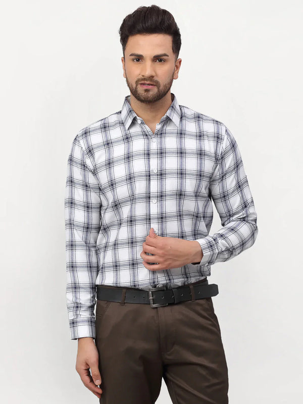 Jainish White Men's Checked Formal Shirts ( SF 779White )