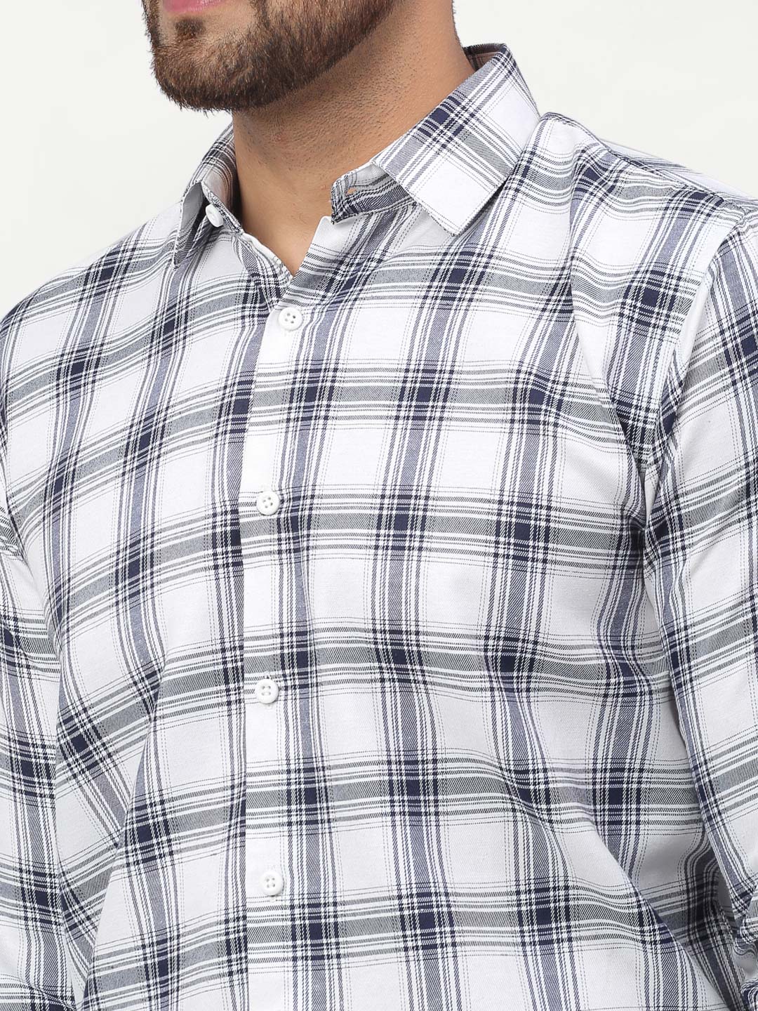 Jainish White Men's Checked Formal Shirts ( SF 779White )