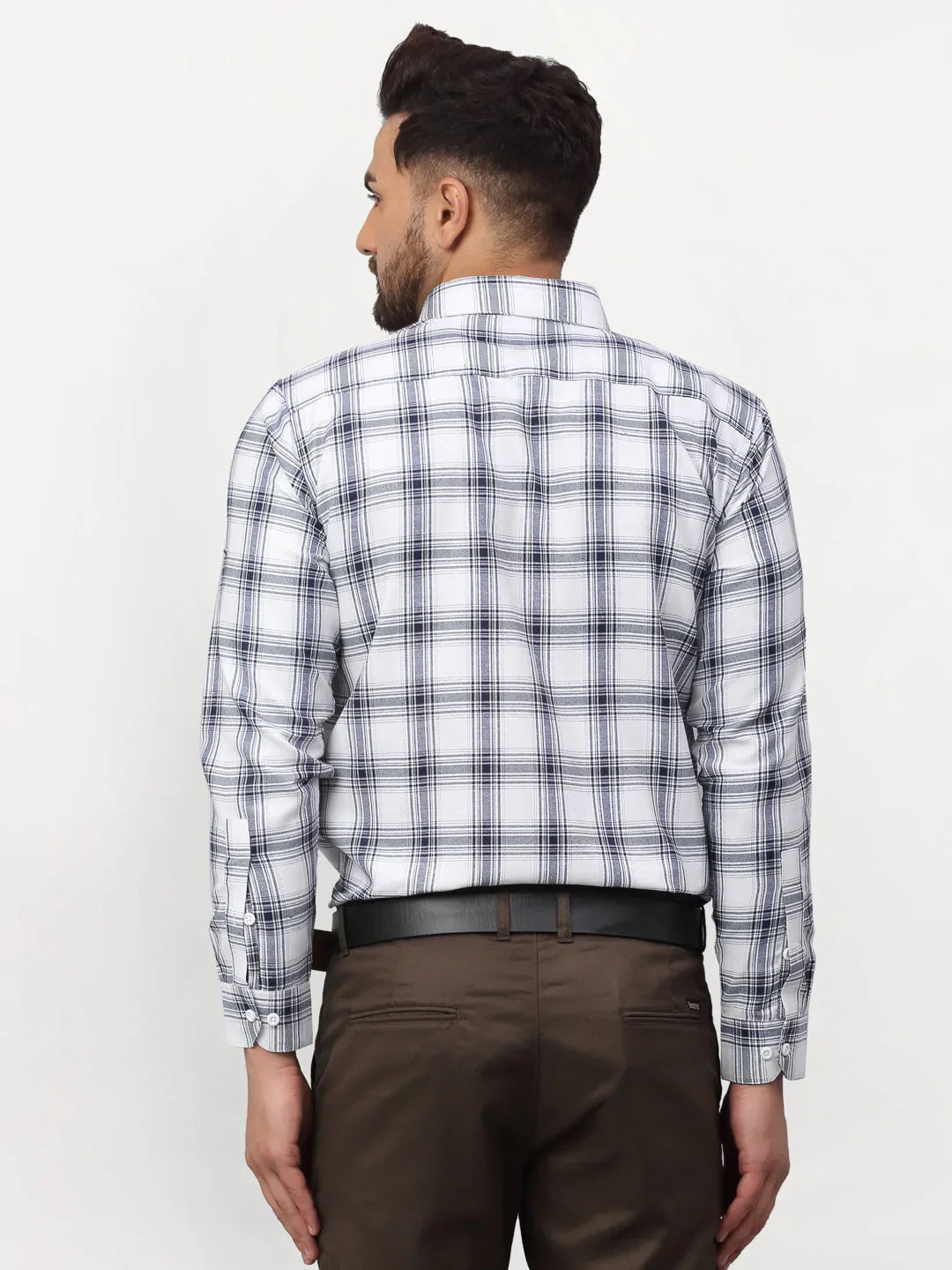 Jainish White Men's Checked Formal Shirts ( SF 779White )