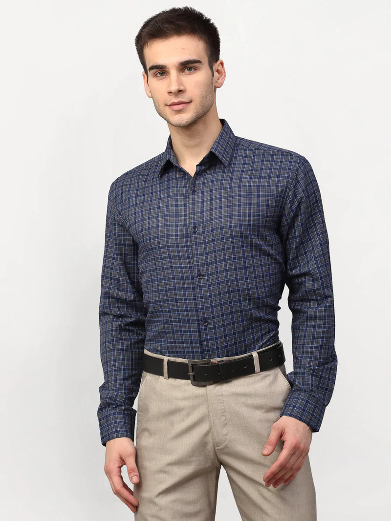 Jainish Blue Men's Checked Formal Shirts ( SF 780Blue-Grey )