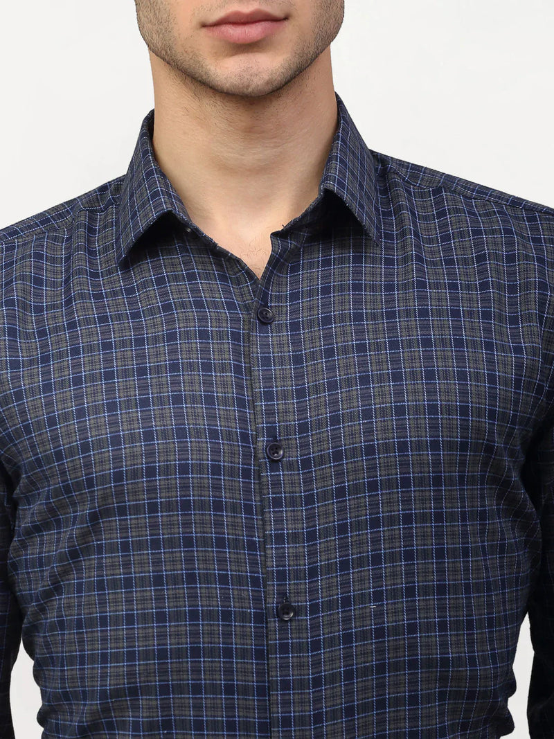 Jainish Blue Men's Checked Formal Shirts ( SF 780Blue-Grey )