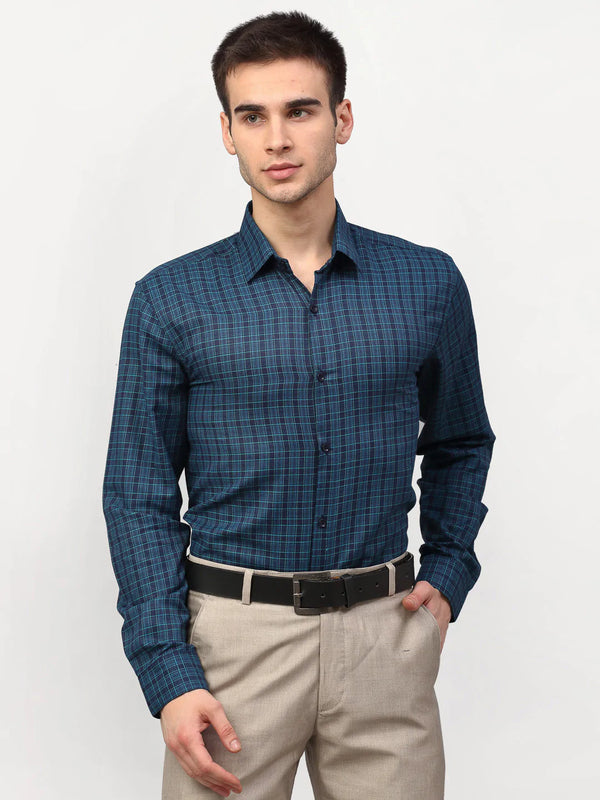 Jainish Blue Men's Checked Formal Shirts ( SF 780Blue )