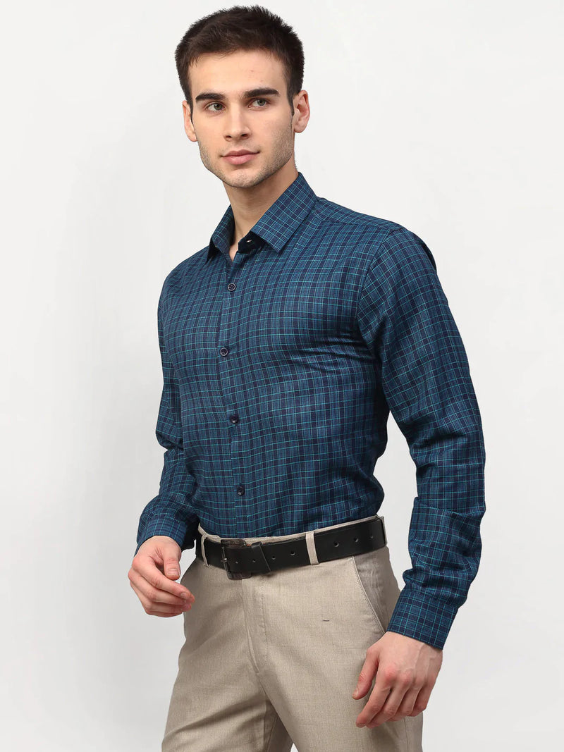 Jainish Blue Men's Checked Formal Shirts ( SF 780Blue )