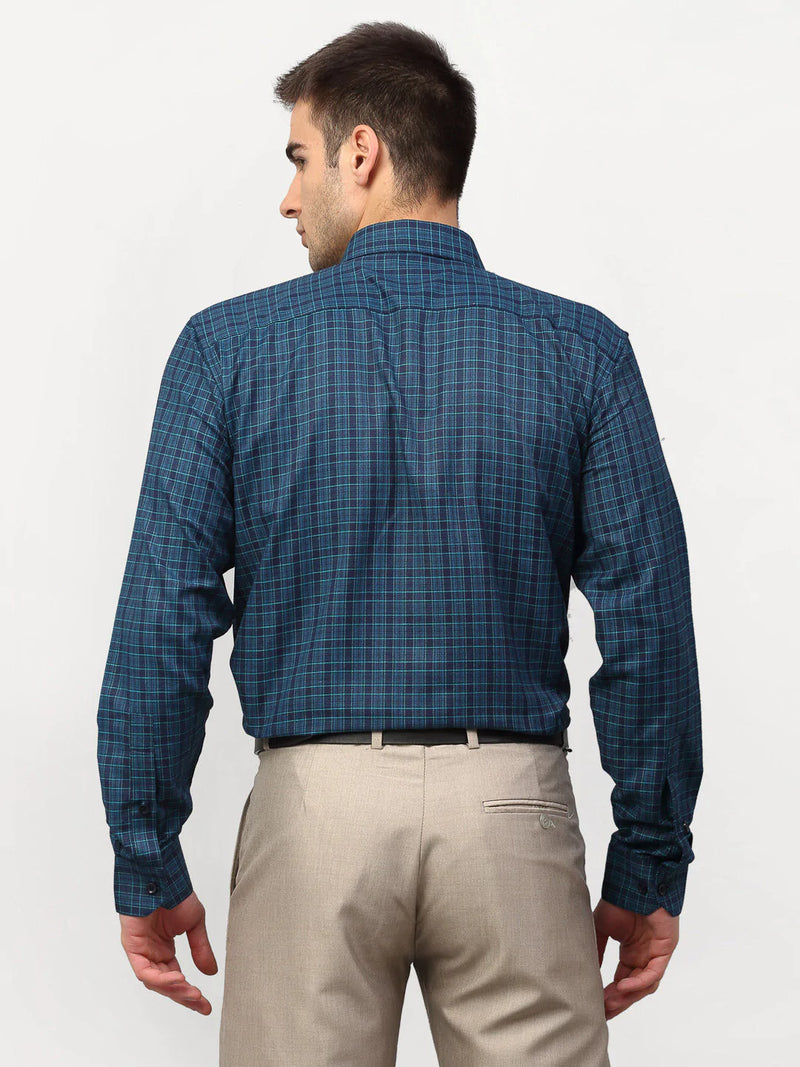 Jainish Blue Men's Checked Formal Shirts ( SF 780Blue )