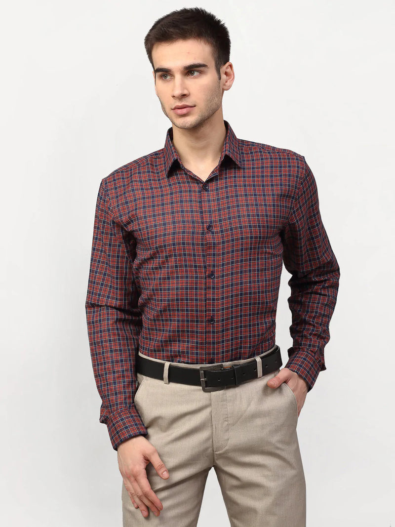 Jainish Maroon Men's Checked Formal Shirts ( SF 780Maroon )