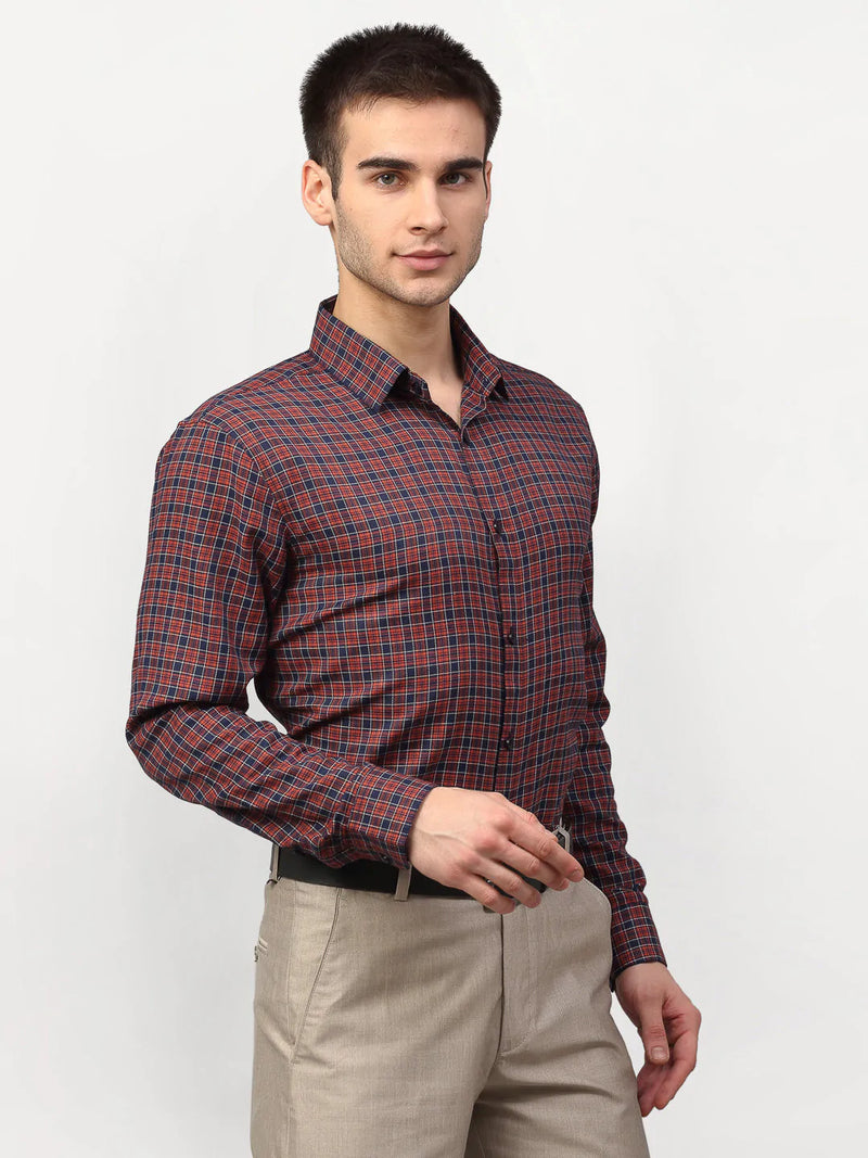 Jainish Maroon Men's Checked Formal Shirts ( SF 780Maroon )