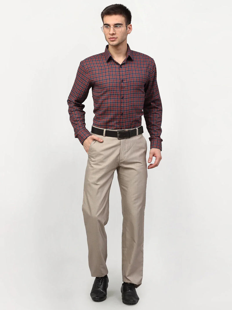 Jainish Maroon Men's Checked Formal Shirts ( SF 780Maroon )