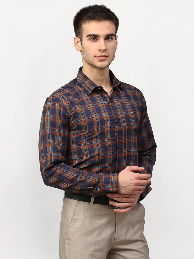 Jainish Orange Men's Checked Formal Shirts ( SF 781Orange-Blue )