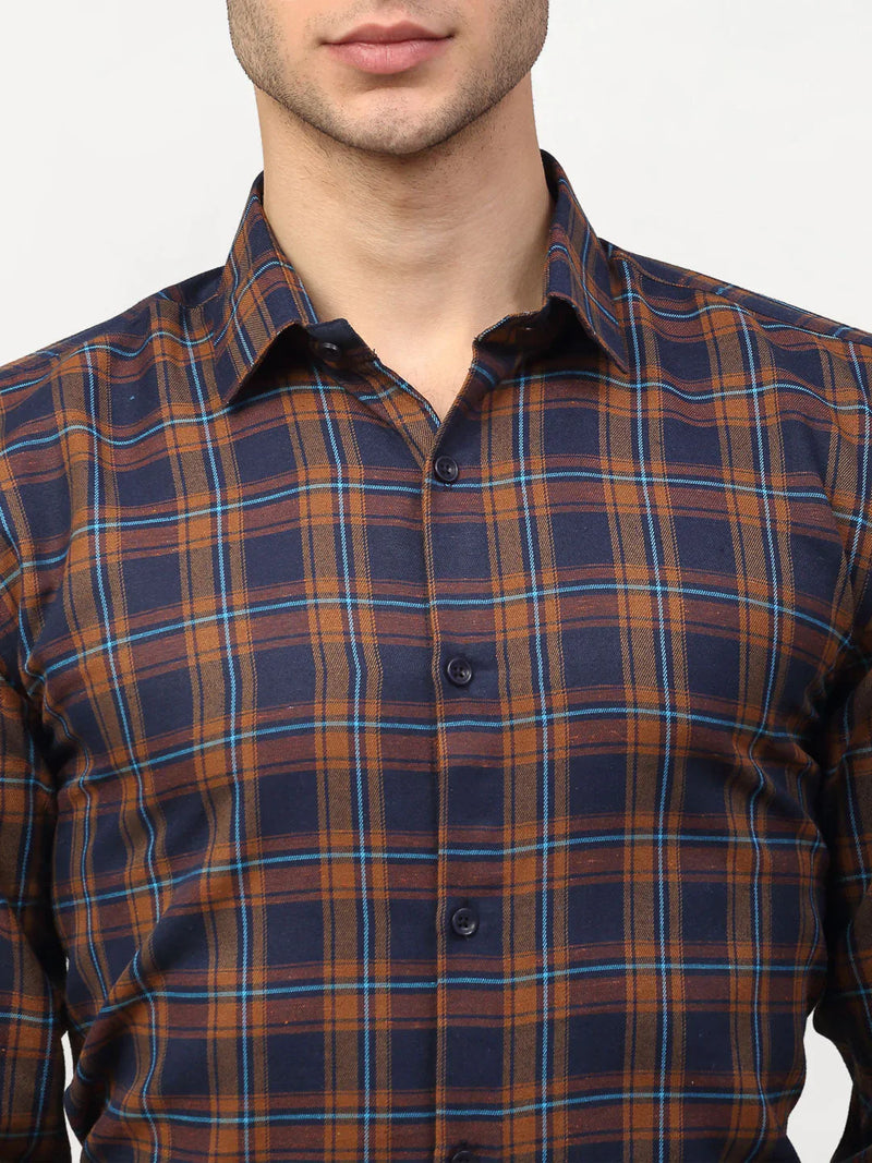 Jainish Orange Men's Checked Formal Shirts ( SF 781Orange-Blue )