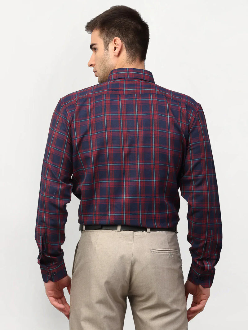 Jainish Red Men's Checked Formal Shirts ( SF 781Red-Blue )