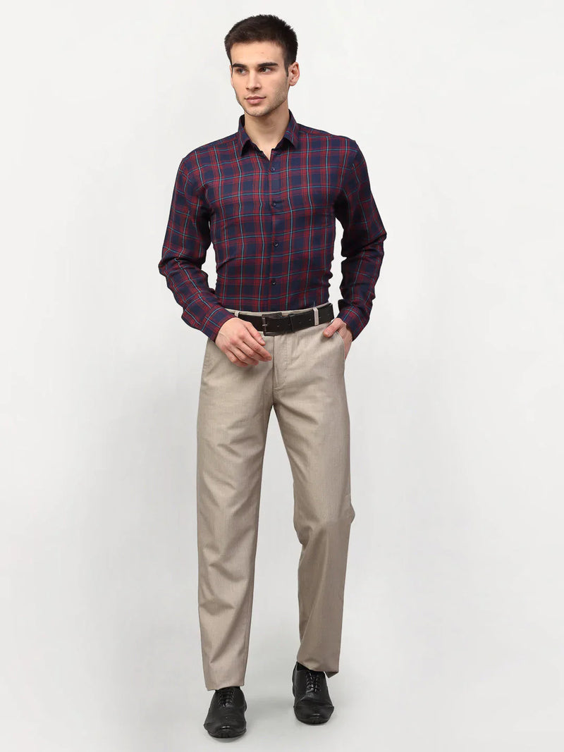 Jainish Red Men's Checked Formal Shirts ( SF 781Red-Blue )