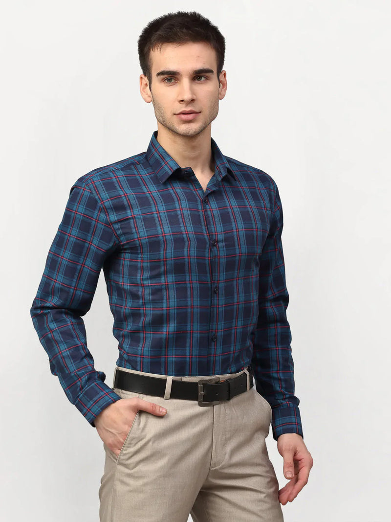 Jainish Blue Men's Checked Formal Shirts ( SF 781Sky-Blue )