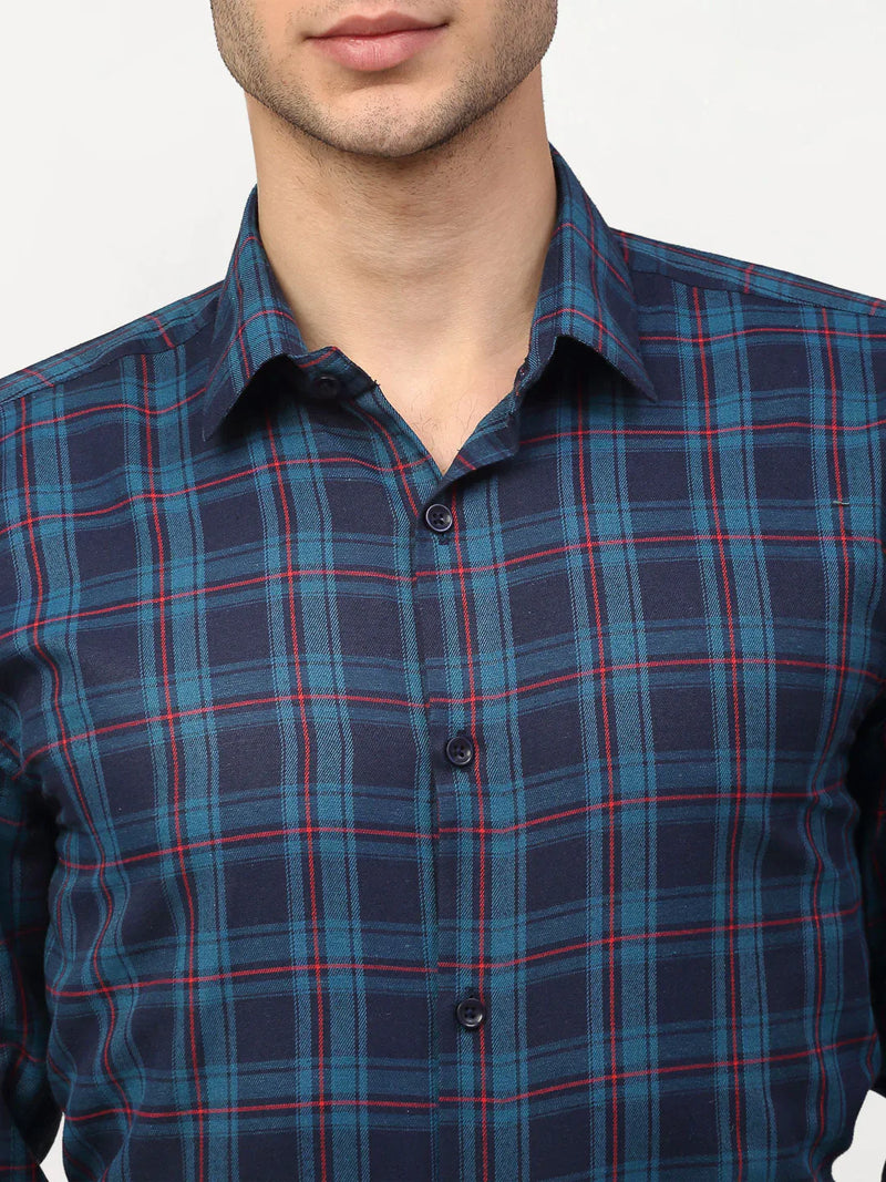 Jainish Blue Men's Checked Formal Shirts ( SF 781Sky-Blue )