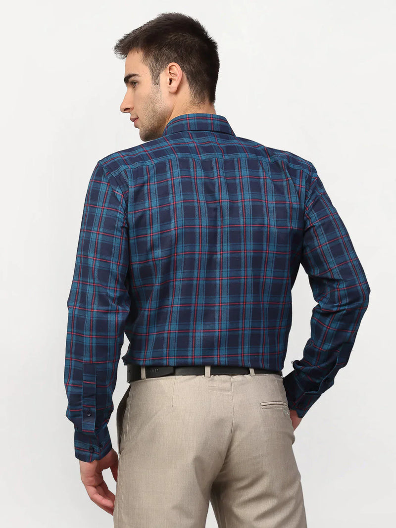 Jainish Blue Men's Checked Formal Shirts ( SF 781Sky-Blue )