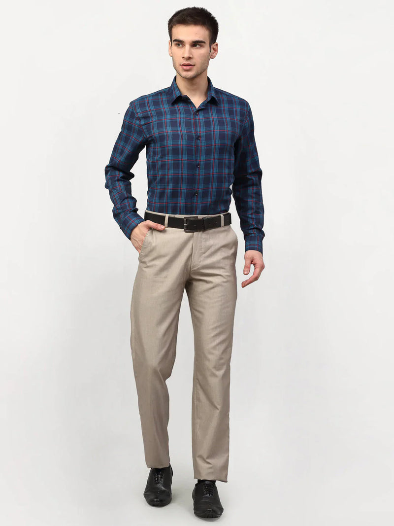 Jainish Blue Men's Checked Formal Shirts ( SF 781Sky-Blue )