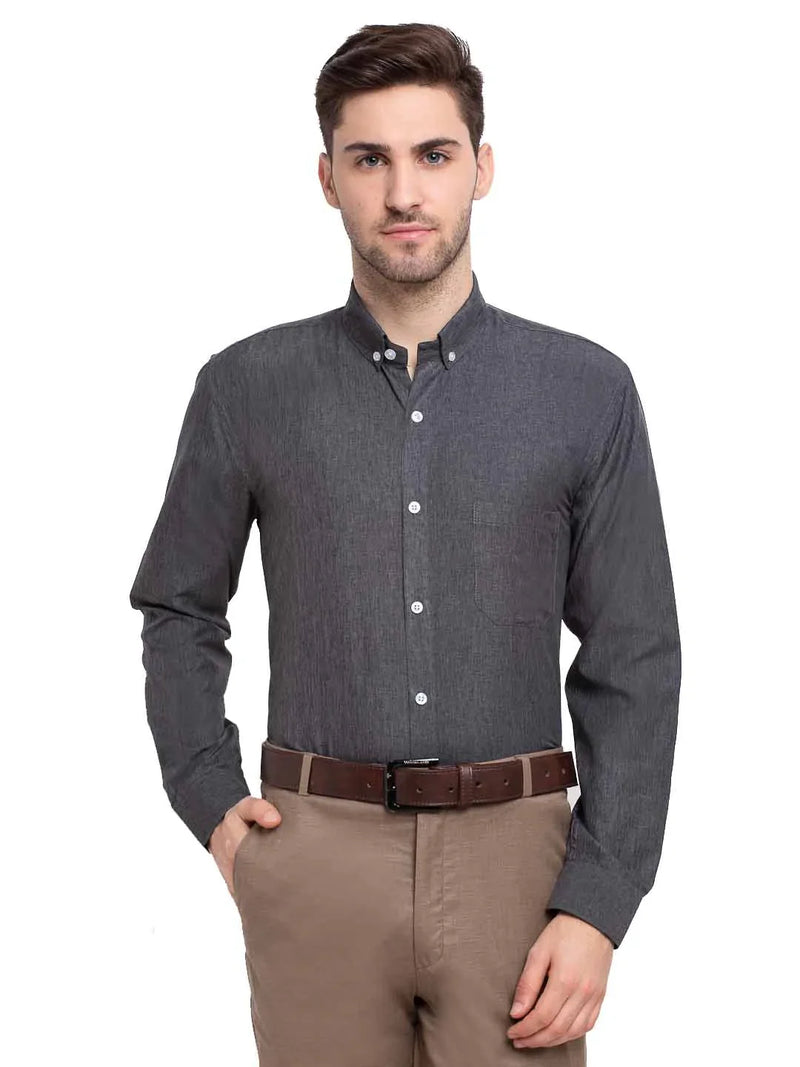 Jainish Grey Melange Men's Button Down Collar Cotton Formal Shirt ( SF 785Charcoal )