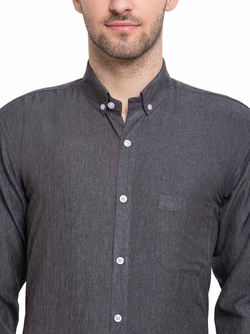 Jainish Grey Melange Men's Button Down Collar Cotton Formal Shirt ( SF 785Charcoal )