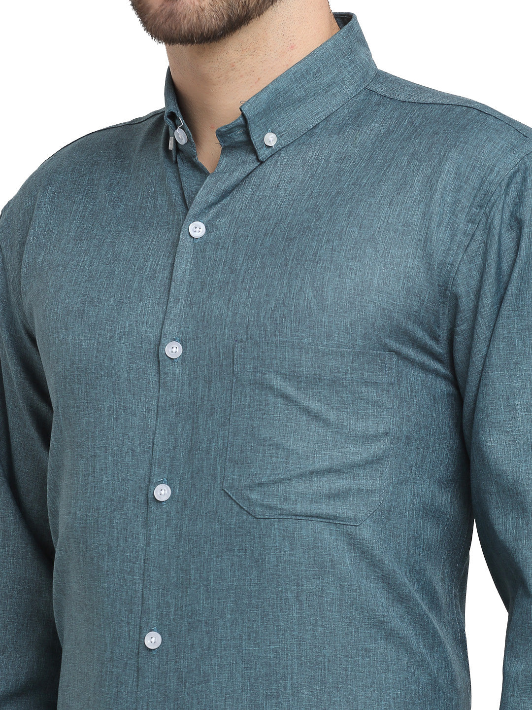 Indian Needle Grey Melange Men's Button Down Collar Cotton Formal Shirt