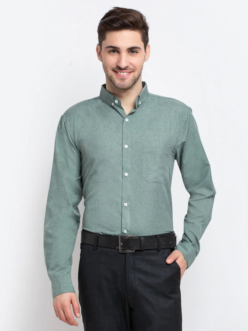 Jainish Green Men's Button Down Collar Cotton Formal Shirt ( SF 785Green )