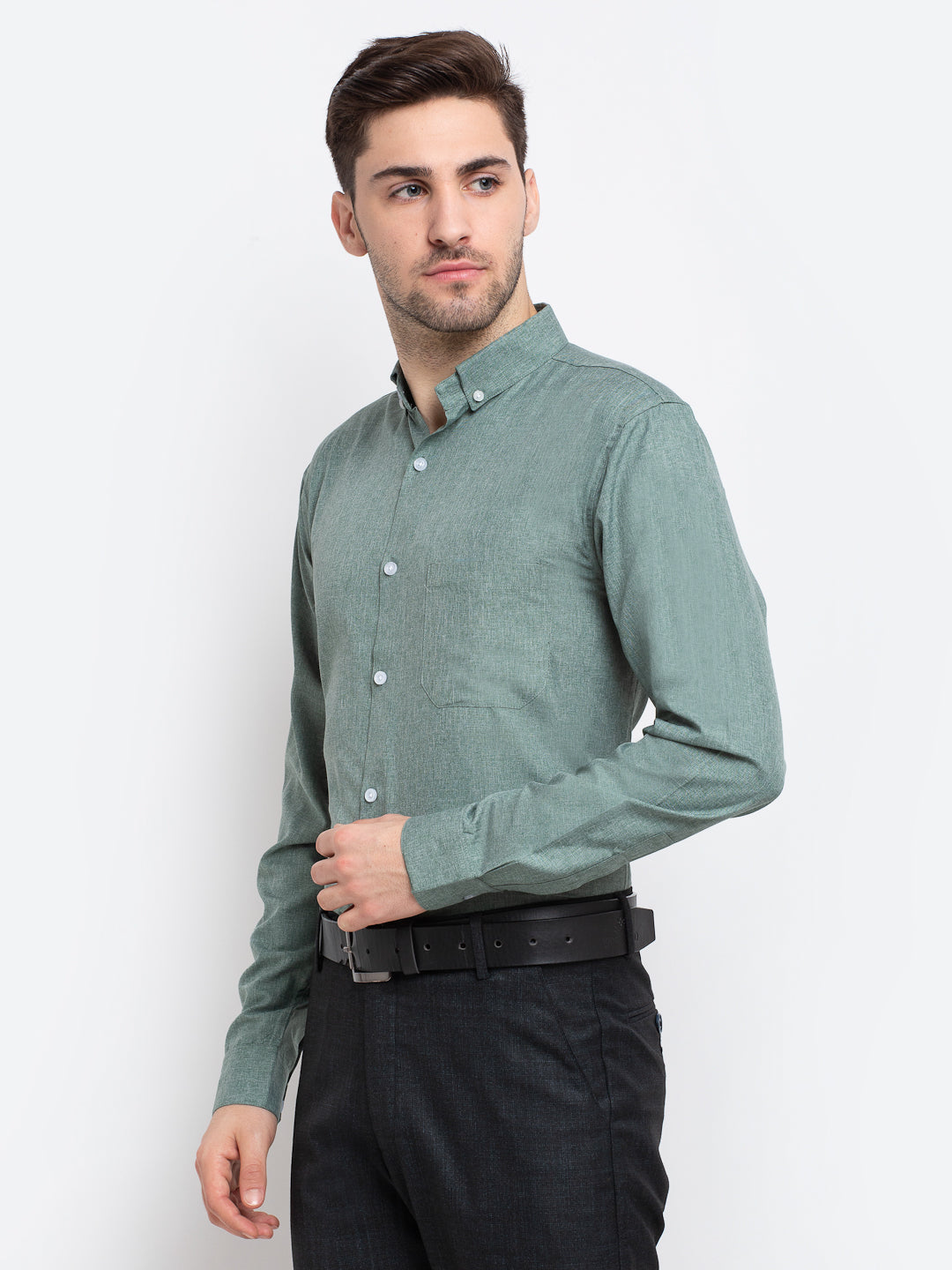 Indian Needle Green Men's Button Down Collar Cotton Formal Shirt