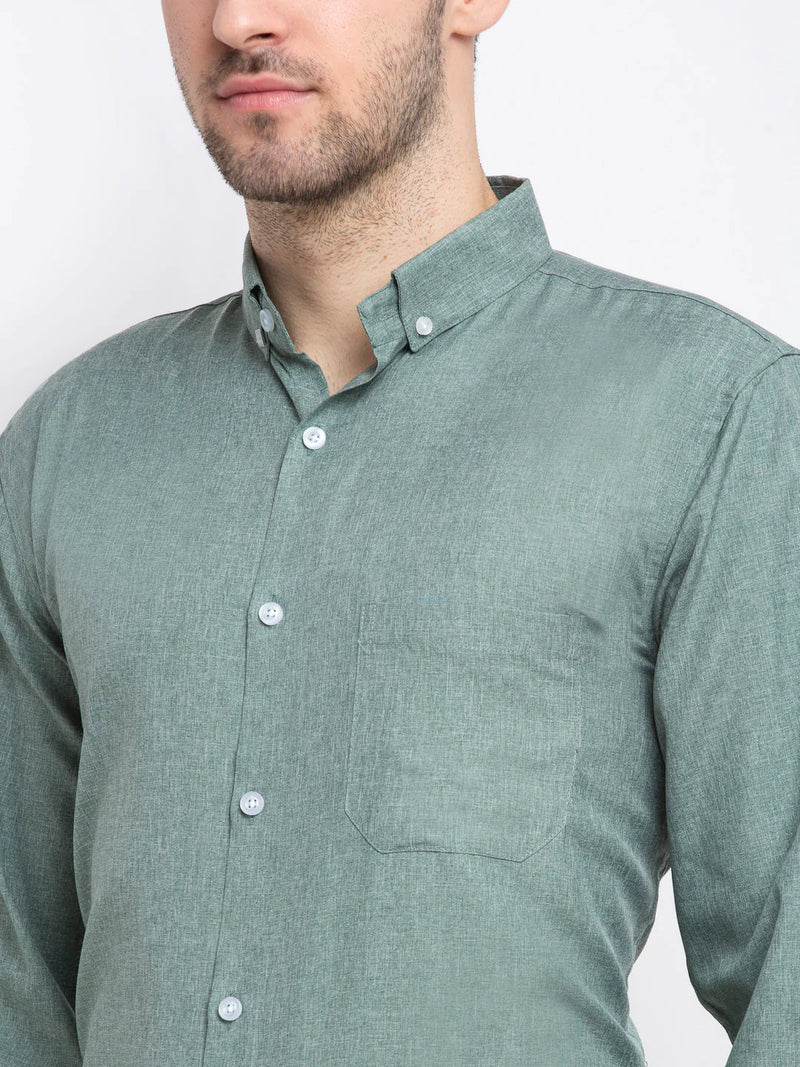 Jainish Green Men's Button Down Collar Cotton Formal Shirt ( SF 785Green )