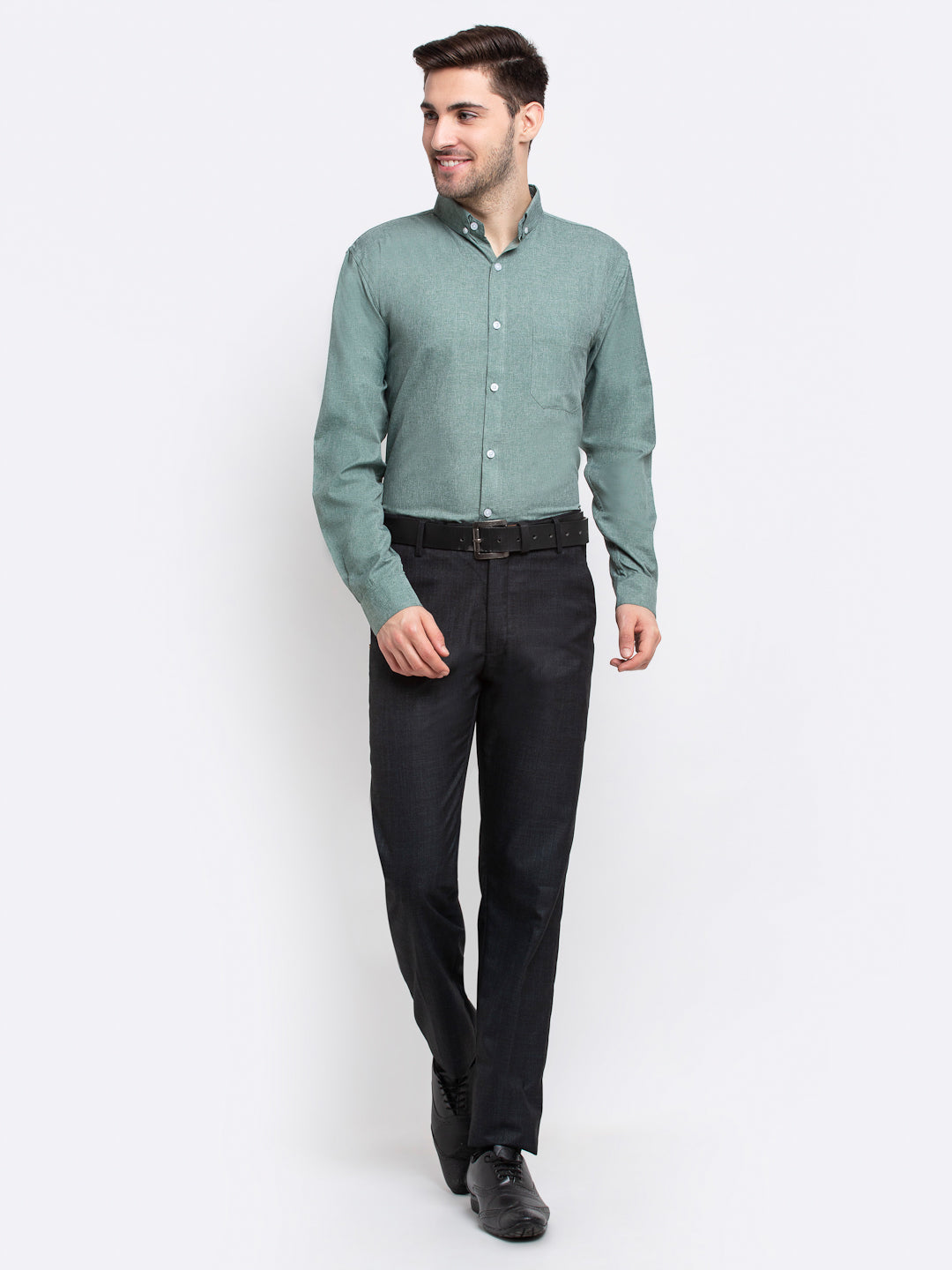 Indian Needle Green Men's Button Down Collar Cotton Formal Shirt
