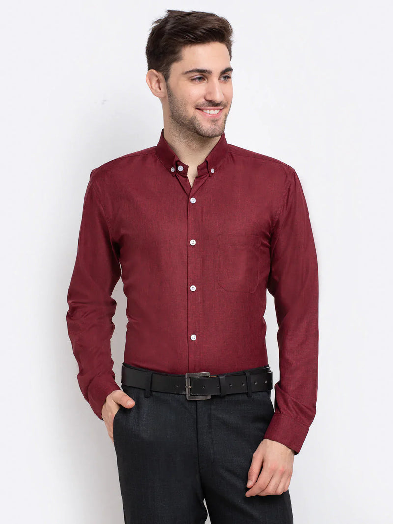 Jainish Maroon Men's Button Down Collar Cotton Formal Shirt ( SF 785Maroon )