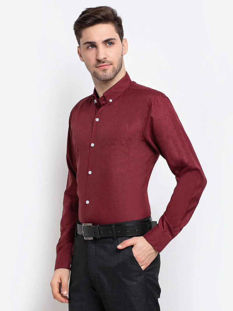 Jainish Maroon Men's Button Down Collar Cotton Formal Shirt ( SF 785Maroon )