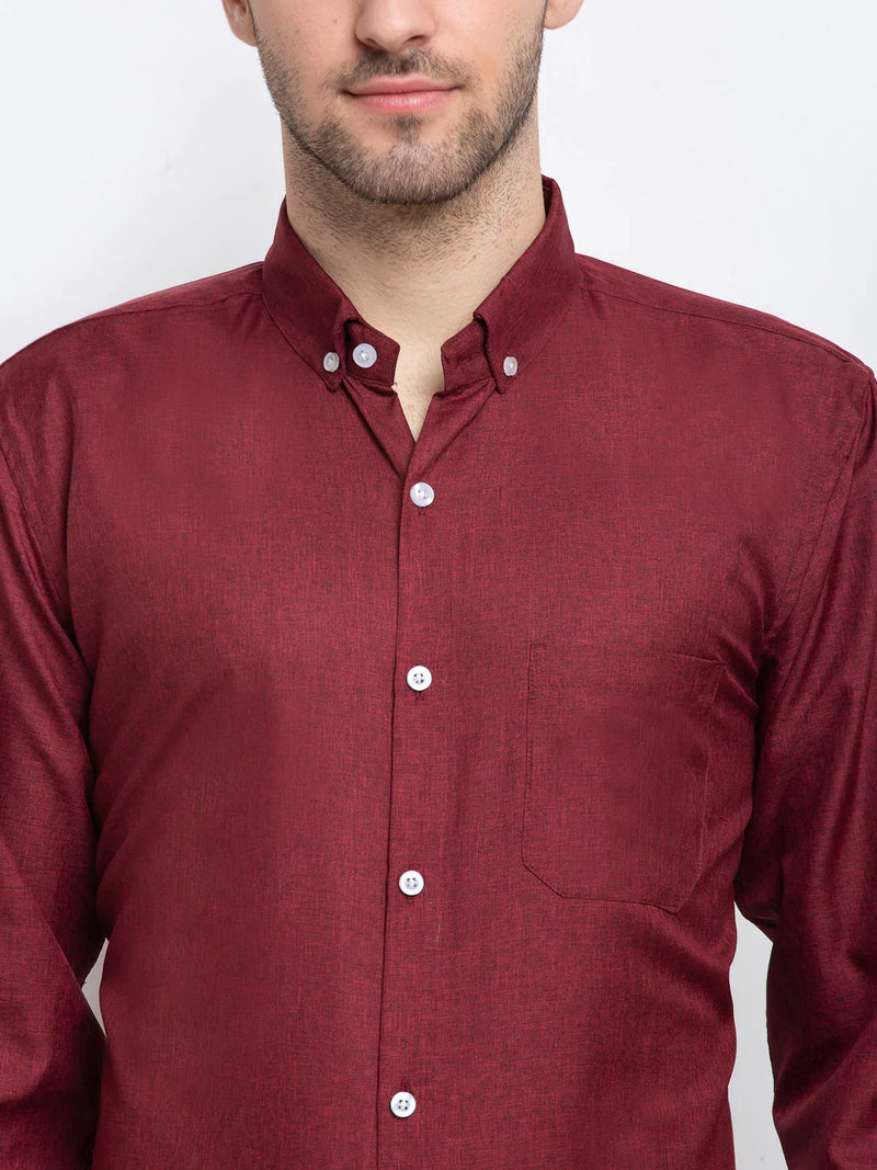 Jainish Maroon Men's Button Down Collar Cotton Formal Shirt ( SF 785Maroon )