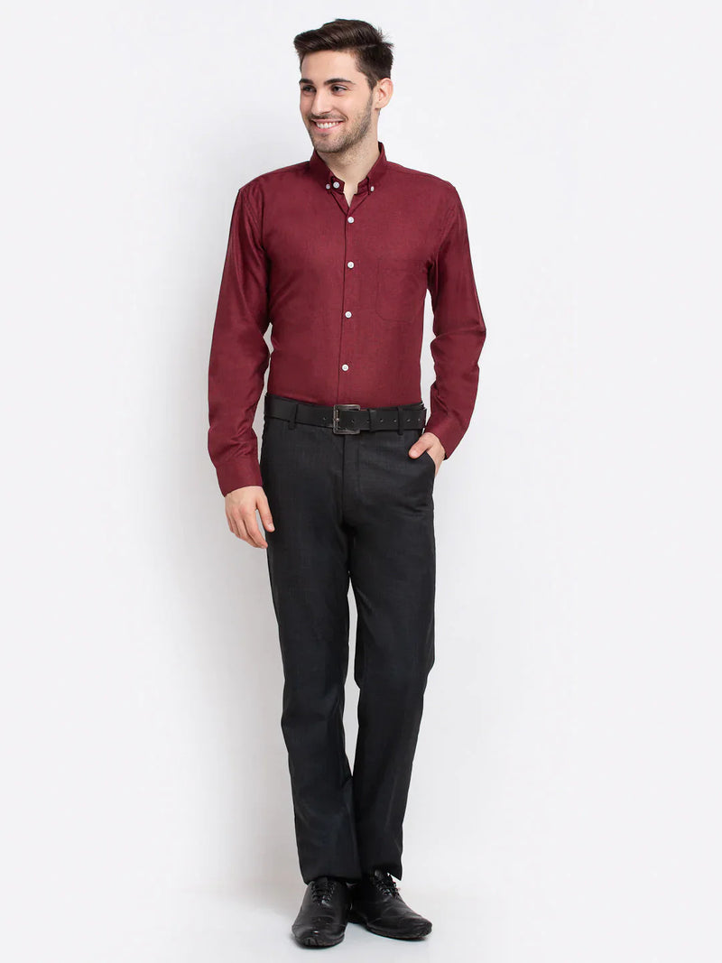 Jainish Maroon Men's Button Down Collar Cotton Formal Shirt ( SF 785Maroon )