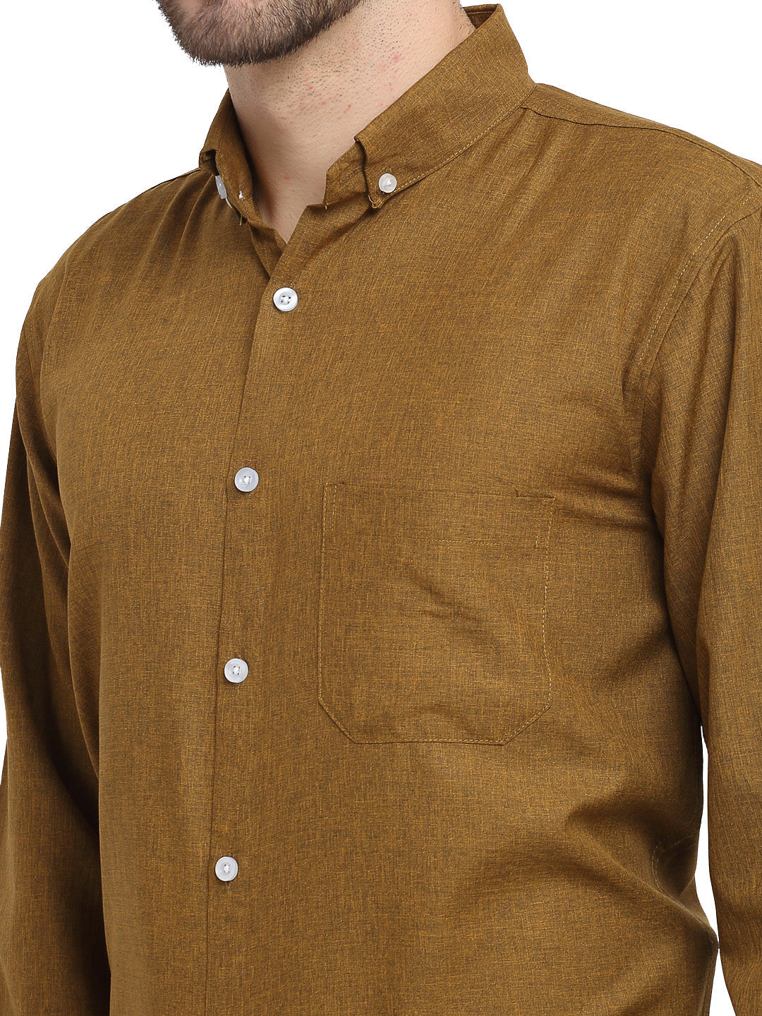 Indian Needle Olive Men's Button Down Collar Cotton Formal Shirt