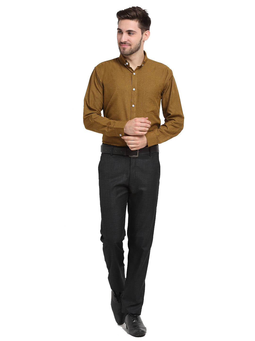 Indian Needle Olive Men's Button Down Collar Cotton Formal Shirt