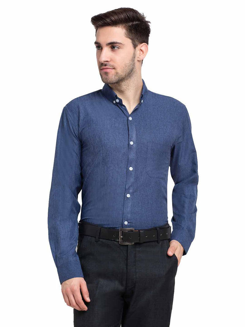 Indian Needle Teal Men's Button Down Collar Cotton Formal Shirt