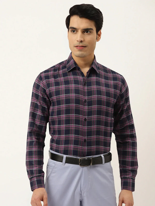 Jainish Pink Men's Formal Cotton Checked Shirt ( SF 786Pink )