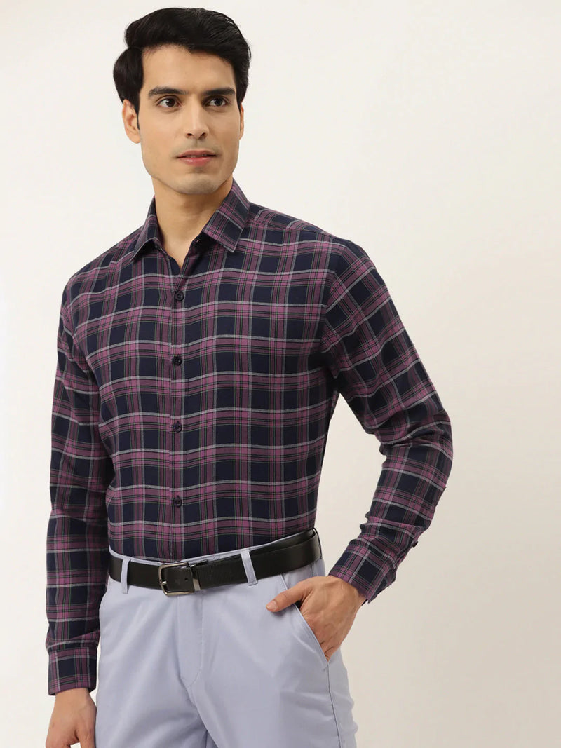 Jainish Pink Men's Formal Cotton Checked Shirt ( SF 786Pink )