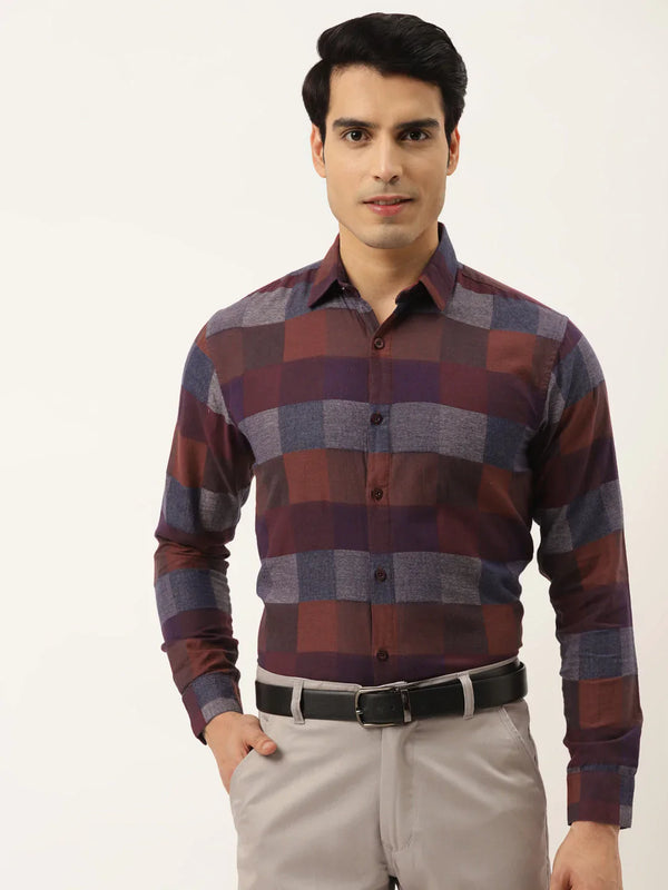 Jainish Brown Men's Formal Cotton Checked Shirt ( SF 787Brown )