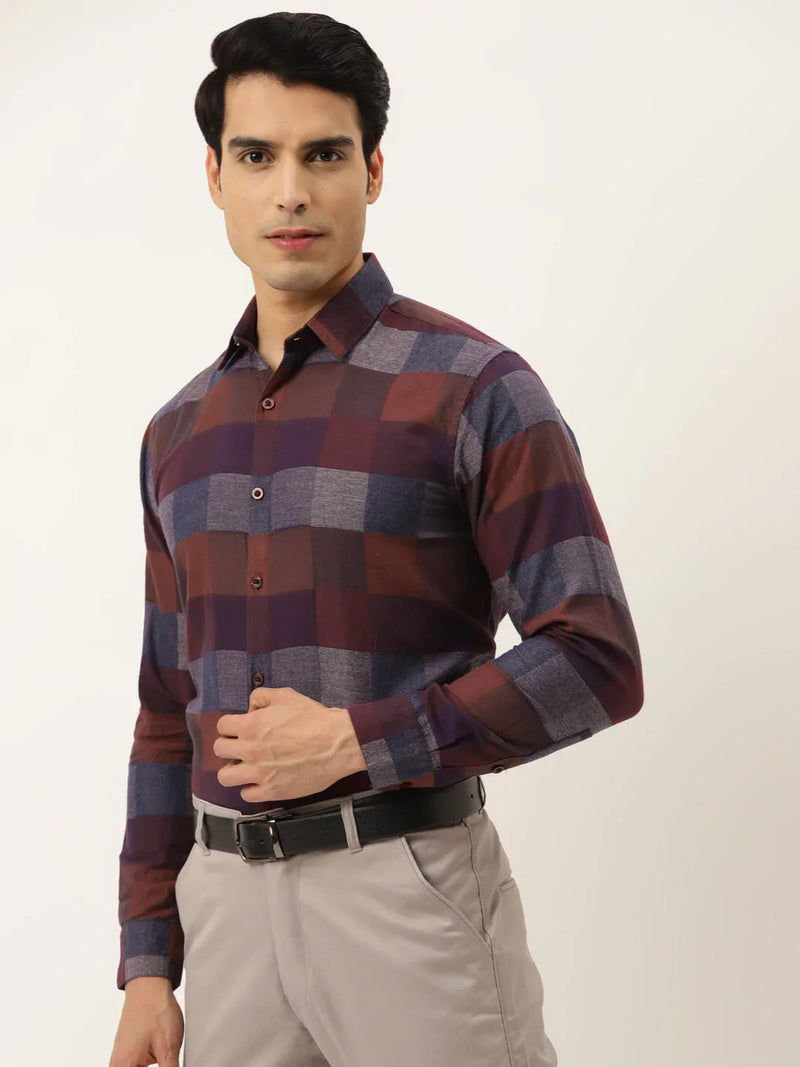 Jainish Brown Men's Formal Cotton Checked Shirt ( SF 787Brown )