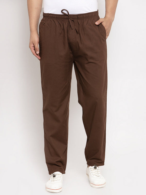 Indian Needle Men's Brown Solid Cotton Track Pants