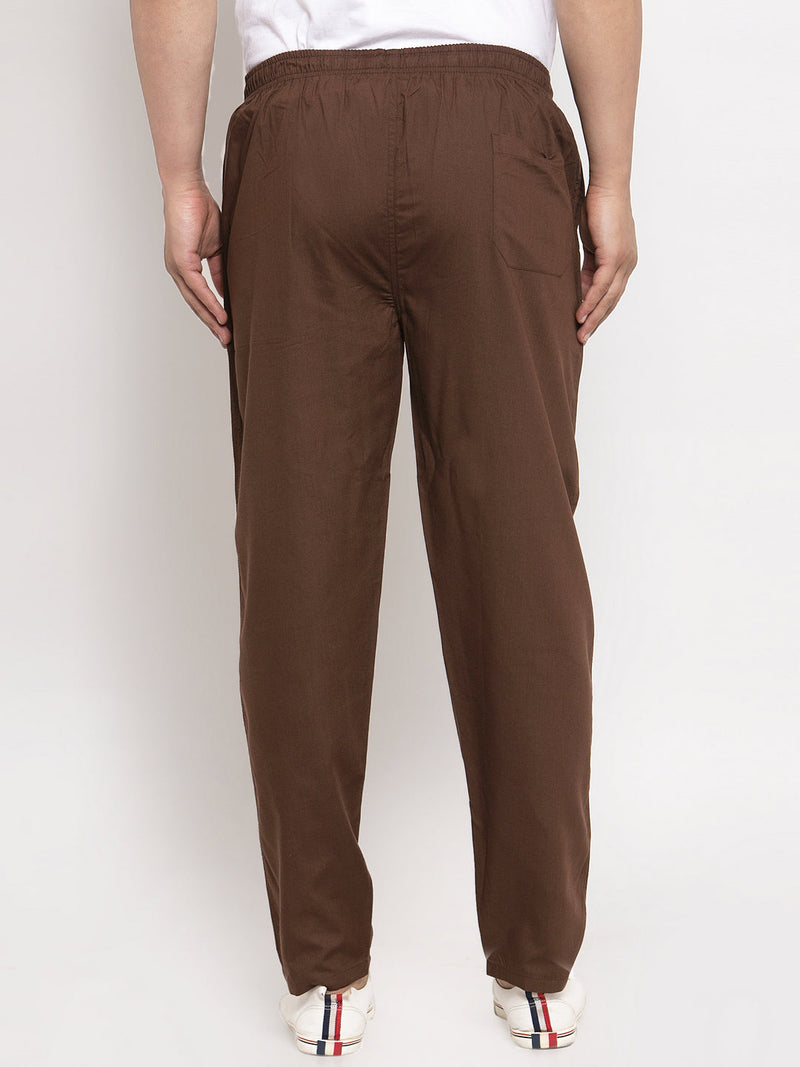 Indian Needle Men's Brown Solid Cotton Track Pants