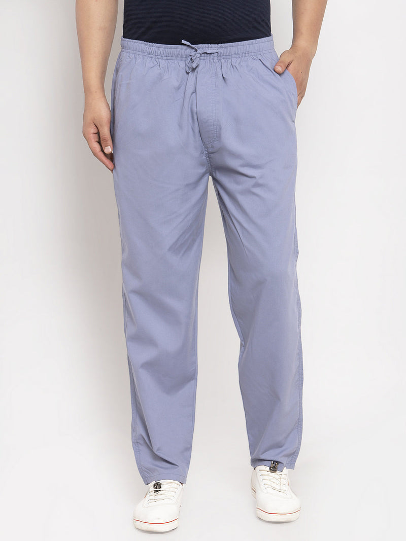 Indian Needle Men's Grey Solid Cotton Track Pants