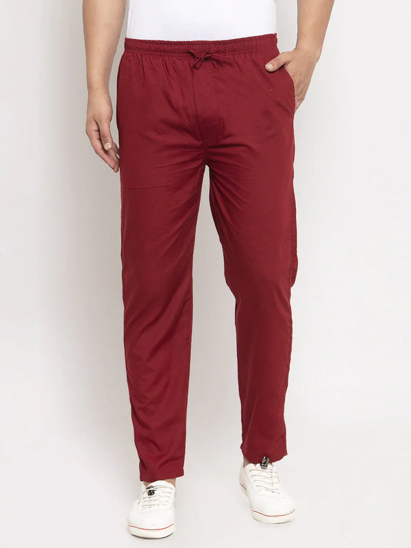 Jainish Men's Maroon Solid Cotton Track Pants ( JOG 011Maroon )