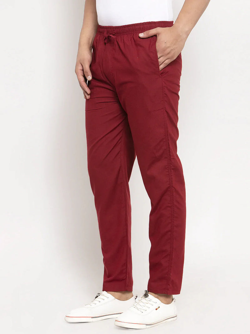 Jainish Men's Maroon Solid Cotton Track Pants ( JOG 011Maroon )