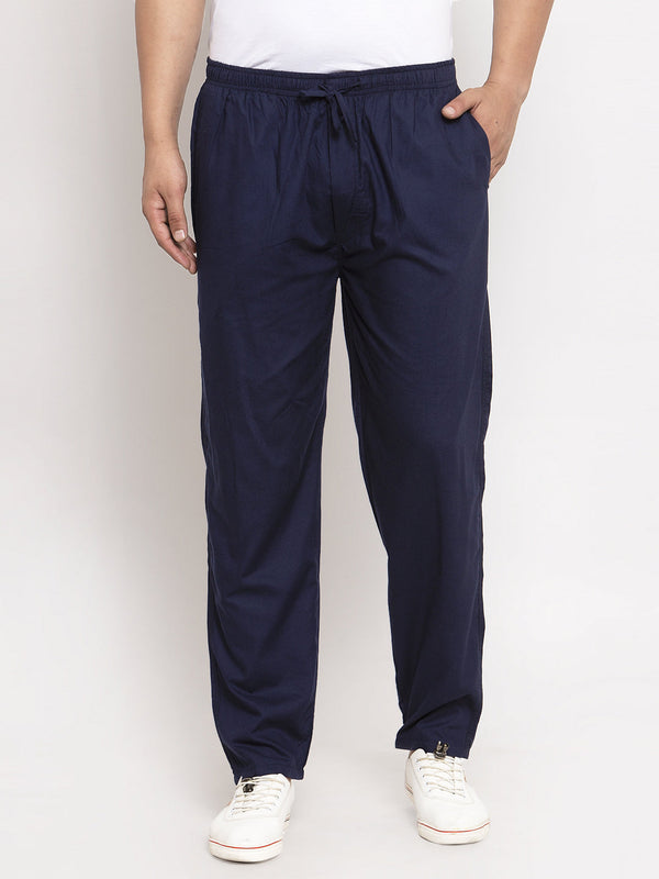 Indian Needle Men's Navy Blue Solid Cotton Track Pants