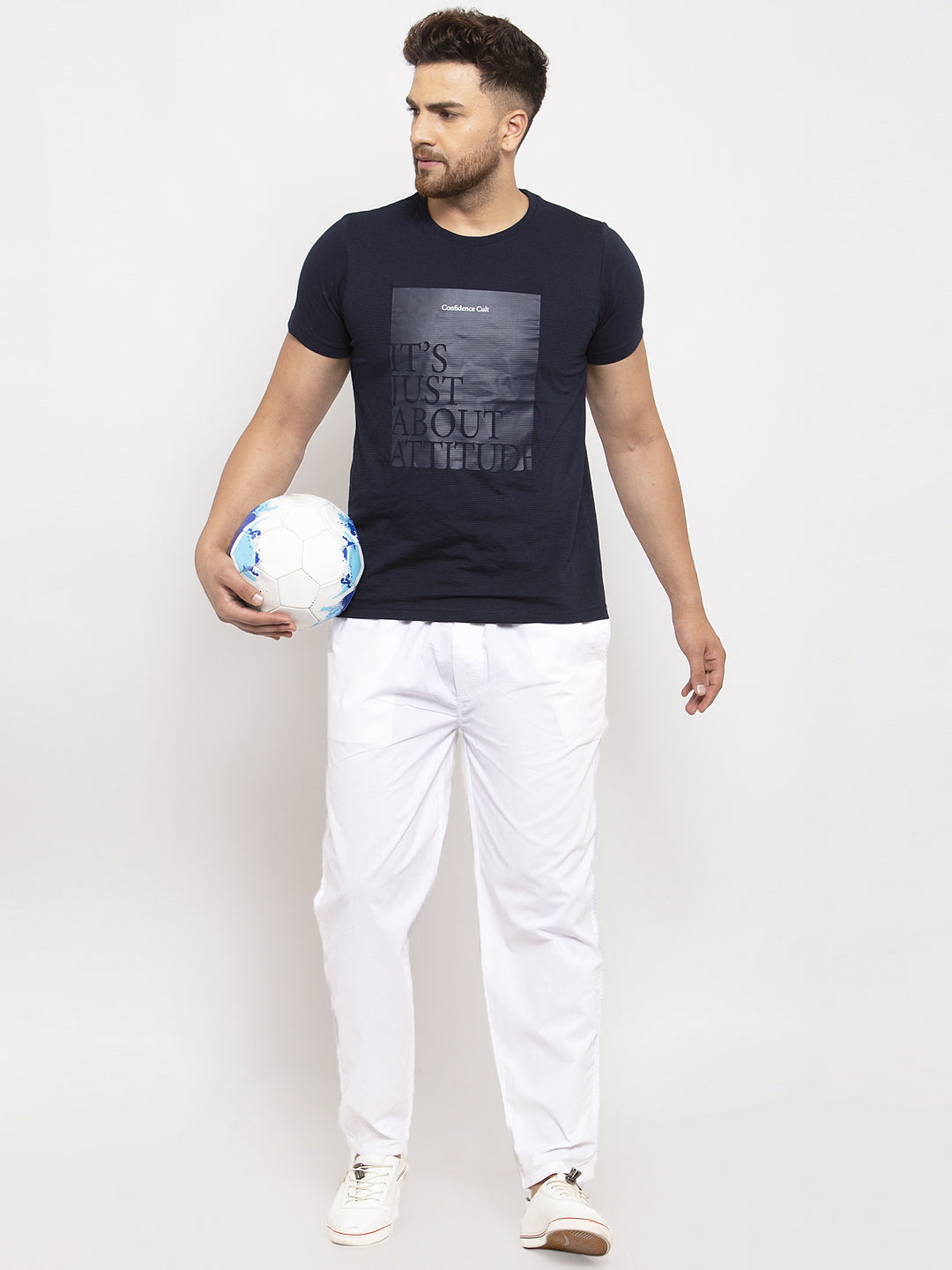 Indian Needle Men's White Solid Cotton Track Pants