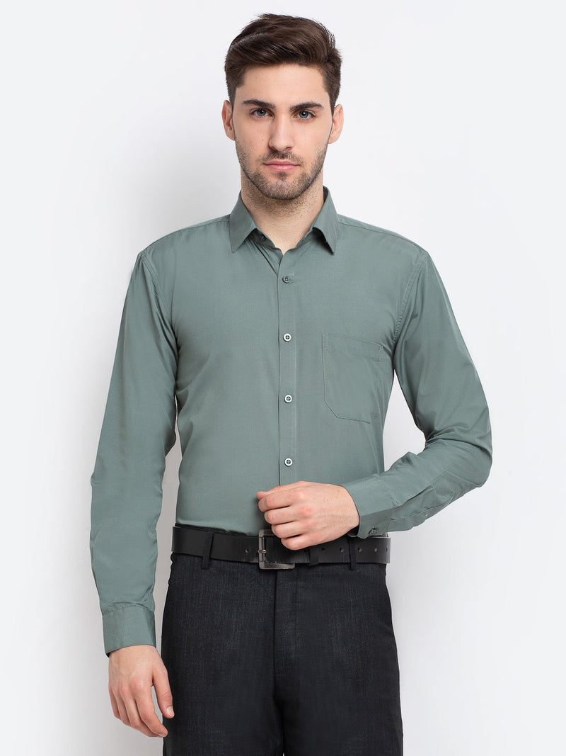 Indian Needle Men's Cotton Solid Pista Green Formal Shirt's