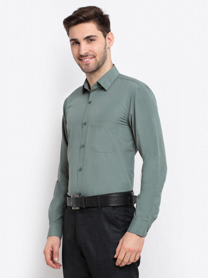 Indian Needle Men's Cotton Solid Pista Green Formal Shirt's