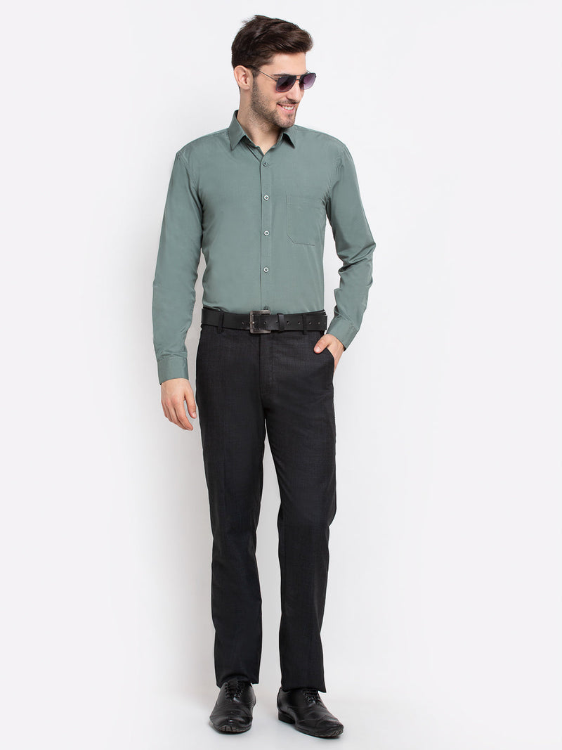 Indian Needle Men's Cotton Solid Pista Green Formal Shirt's