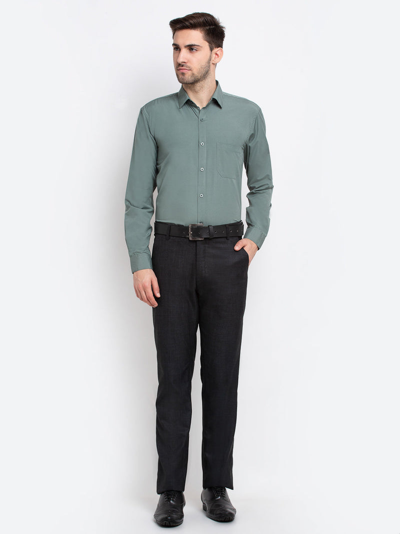 Indian Needle Men's Cotton Solid Pista Green Formal Shirt's