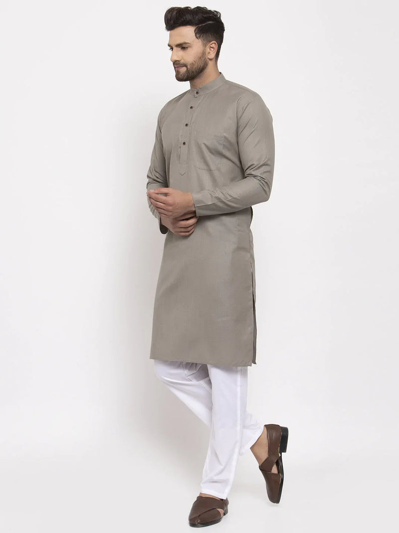 Men Grey & White Solid Kurta with Churidar ( JOKP 532 Grey )