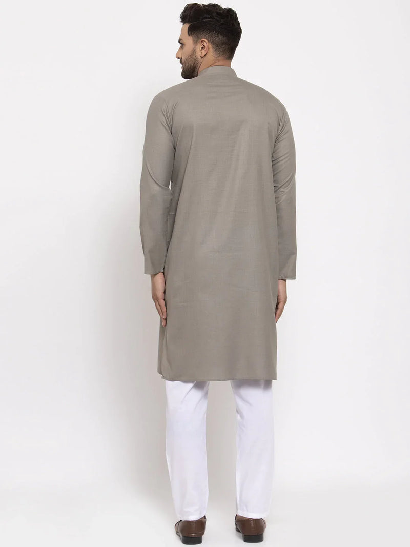 Men Grey & White Solid Kurta with Churidar ( JOKP 532 Grey )